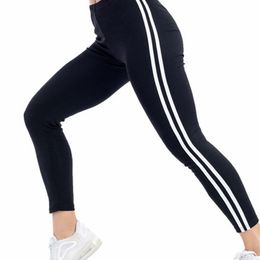 Women's Leggings YSDNCHI Sportwear Gym Fitness LegginsYoga Pants Women Black White Striped Printed Leggings Tights Elastic Ankle Length Push Up 220914