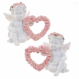 Decorative Figurines 2Pcs Valentine's Day Rose Angel Ornaments Statue Resin Lovely European Style Retro Fairy Home Decoration