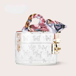 Bolsas de ombro com impressão transparente de luxo Scotts Box feminina Eco Acrílico Transparente Baú Bolsas de noite Lenço de seda Alça tecida 220527
