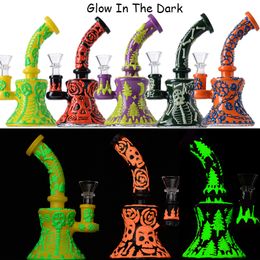Halloween Style Hookahs Eyes Teetch Glow In The Dark Unique Glass Bongs Water Pipes Showerhead Perc Percolator Octopus Oil Dab Rigs With Bowl