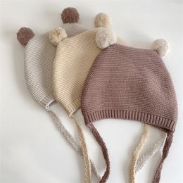 Caps Hats Winter Spring Crochet Baby Hat Soft Pompom Infant Toddler Cap Beanie Solid Colour Kids Knitted Warm Bonnet Hat 220914