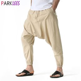 Men's Pants Men's Hippie Baggy Genie Boho Yoga Harem Pants Cotton Low Drop Crotch Joggers Sweatpants Casual Hip Hop Streetwear Trousers 3XL 220914