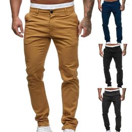 Men's Pants Men Solid Color Cotton Blend Casual Long Young Teenager Slim And Fit Pleated Zipper Male Trousers For Daily Wear