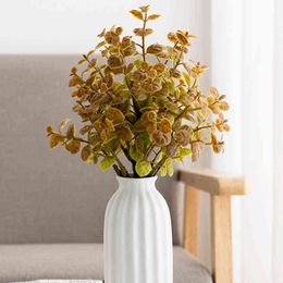 Faux Floral Greenery Green Artificial Plants Eucalyptus Leaves Plastic Fake Eucalyptus Home Wedding Forest Style Decorations Wall Material Accessories J220906