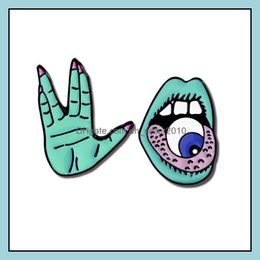 Pins Brooches Customised Brooch Halloween Eyes In Mouth Green Palm Enamel Pin Cartoon Terror Hard Brooches Women Men Jewellery Alloy D Dhc1R