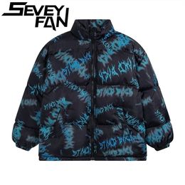 Mens Down Parkas SEVEYFAN Mens Coats Hip Hop Parkas Men Oversized Winter Padded Jacket High Street Full Letters Pattern Thick Warm Bread Coats 220914