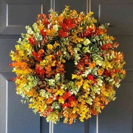 Faux Floral Greenery Autumn Eucalyptus Flower Wreath Artificial Plastic Plant Background Wall Door Window Wedding Party Home Christmas Background Decor J220906