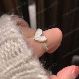 Vintage Gold Color Shell Heart Open Ring For Women Girl Luxury Crystal Wedding Party Finger Ring Fashion Jewelry Christmas Gift