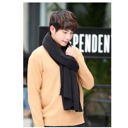 Scarves Fall Winter Long Solid Colour Men S Scarf Faux Cashmere Knit Mens Wrap Shawl Warm Cotton Bandana Male Brand Unisex L220913