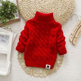 Pullover IENENS Kids Girl Sweater Tricots Turtleneck Baby Winter Tops Solid Color s Autumn Boy Warm Pull 220914