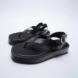 Sandals Flip Flops 2022 Summer Gladiator Women Black Versatile Bohemian Beach Flat Shoes Ankle Strap Platform For