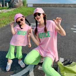 Family Matching Outfits Summer mother and daughter casual outfits cotton letters printing vest and bell-bottomed pants 2pcs sets family matching clothes 220914