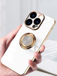 Luxury Plating Magnetic Ring Holder Cases For iPhone 14 13 12 Mini 11 Pro Max Xs Max X Xr 8 7 Plus SE Shockproof Soft Stand Cover