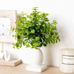 Faux Floral Greenery Artificial Plastic Plants For Home Table Office Room Garden Wall Decor Plant Accessory Fake Leaf Green Bonsai Supplies Ornaments J220906