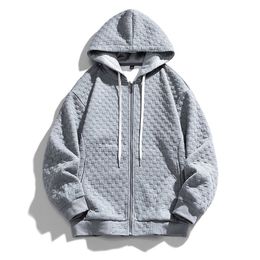 Mens Hoodies Sweatshirts Waffle Pattern Hoodie Jackets Solid Colour Sports Coats Men Spring and Autumn Casual Tops Men Fashion Clothing Zip Up Hoodies 220914