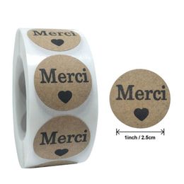 Adhesive Stickers 500Pcs/Roll Merci French Thank You Seal Labels Stickers Self-Adhesive Wedding Party Cards Gifts Box Package Label S Dhc4A