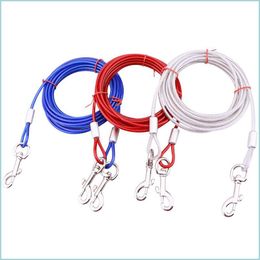 Dog Collars Leashes Double-Headed Dog Leashes Anti-Bite Anti-Rust 2 In 1 Lengthen Steel Iron Chain Leash Pet 3 Colours Drop Delivery Dhpfu