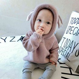 DFXD Toddler Girls Sweaters 2017 New Autumn Cotton Soild Long Sleeve Pullover Hooded Sweater Kids Cartoon Bunny Ear Knitwear 0913