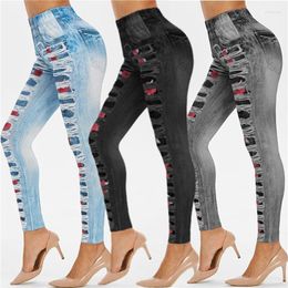 Women's Pants Women's & Capris Slim Skinny Jeggings Rose Printed Ripped Denim Jeans High Elastic Pencil Compression Tights Hole