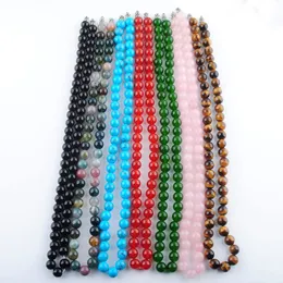 Fashion Women Necklace Natural Agates Turquoises Rose Quartzs Gem Stone 8mm Round Beads Beaded Necklace 18" Strand Elegant Jewellery gift BF302