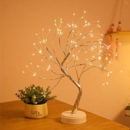 Table Lamps 108 LED USB 3D Table-Lamp Copper Wire Christmas Fire Tree Night Light For Home Holiday Bedroom Indoor Kids Bar Decor Fairy