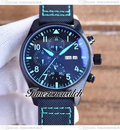 43mm DayDate Pilots Watches IW388108 Automatic Mens Watch IW378005 Black Dial Green Inner PVD Black Steel Case Nylon/Leather Strap No Chronograph Timezonewatch