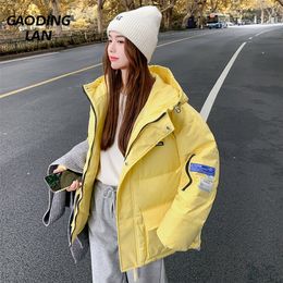 Womens Down Winter Women Long Sleeve Letter Embroidery Parkas Large Size Thick Warm Loose Hooded Coats Trend Zipper Cotton Padded Jacket 220914