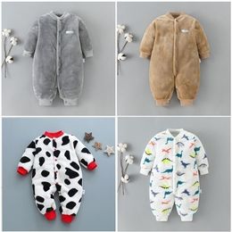 Rompers Autumn Winter Baby Warm Clothes Boy Girl Pure Colour Romper Infant Flannel Soft Fleece Jumpsuit Toddler Overalls 220913