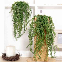 Faux Floral Greenery 2Pcs Succulent Rattan Artificial Fake Pearl Succulent Garland Green Plant Ornaments Home Living Room Balcony Pickled Decoration J220906