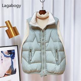 Women's Down Parkas Lagabogy Winter Women Sleeveless Coat White Duck Down Vest Casual Warm Short Puffer Waistcoat Female Windproof Gilet 220913