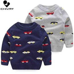Kids Children Pullover Sweater Autumn Winter Boys Girls Cartoon Car Print O-neck Knitted Sweaters Tops Clothing for 2-7T 0913