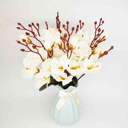 Faux Floral Greenery Silk Artificial Magnolia Flowers Home Decoration Fake Flower Autumn Simulation Bouquet Photography Props Wedding Table Arrange J220906