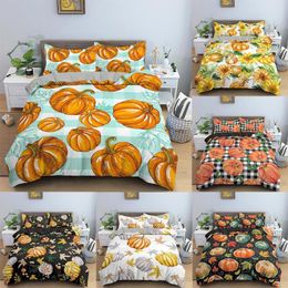 Bedding Sets Cartoon Pumpkin Print Set Thanksgiving Duvet Cover King Size Quilt With Pillowcase Orange Bedclothes