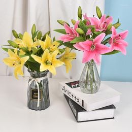 Decorative Flowers Artificial 3D Printed Lily Branches Real Touch Home Wedding Living Room Garden Decoration White Pink Yellow Fake