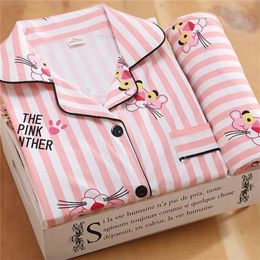 Women's Sleepwear Women's Pyjamas Autumn Spring Long Sleeve Sleepwear Set Striped cartoon pyjama Woman Home Nightwear Set Cardigan Plus Size 220913