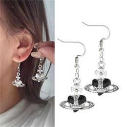 Dangle Rhinestone Heart Stud Earrings For Women Temperament Black Red White Planet Saturn Earrings Fashion Jewellery Gift