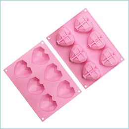 Baking Moulds New 3D Diy Diamond Heart Shape Sile Mould For Baking Cake Chocolate Fondant Soap Candle Moulds Pastry Pudding Jelly Drop Dhm1G