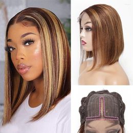 Kisshair P4/27 Bob Wig 4 1 T Dantel Orta Parça İnsan Saç Perukları% 150 Yoğunluk Vurgu Bal Sarışın Koyu Kahverengi Karışık Renkler