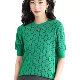 Women Knitted Tees Luxury Designer Short-sleeve sweater Round Neck Loose Solid Colour Linen Top Pullover T-shirt