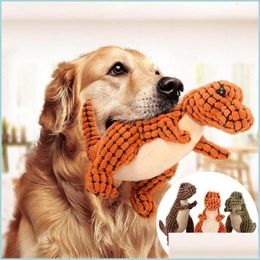 Dog Toys Chews Pet Dog Durable Chew Toys Cute Dinosaur Squeak Puppy Teeth Cleaning Training Squeakers Sound Animal Toy Supply Drop D Dhfgg