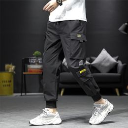 Men's Pants Streetwear Hip Hop Black Harem Elastic Waist Punk With Ribbons Casual Slim Jogger Trousers 220914
