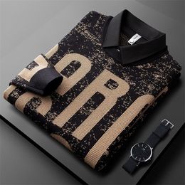 Mens Sweaters High end Luxury shirt collar fake two sweaters mens autumn and winter thick Korean fashion contrast printing knitted pullover 220914