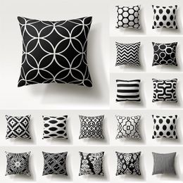 Pillow Case Black White Geometric Polyester Cushion Cover 45x45cm Double Sided Print Stripe Square Waist