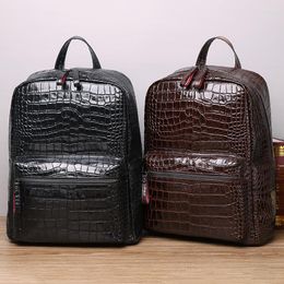 Backpack Kaisiludi Style Leather Crocodile Pattern Man Bag Business Large Capacity Cowhide Lady Fashion Computer Student