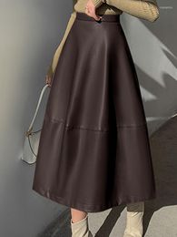 Skirts Fashion Women PU Leather Celmia High Waist Vintage Zipper Midi Casual Loose Solid A-Line Party FemmeSkirts