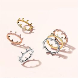 -18K Rose Gold Yellow Gold Gold encantado anel Crown Caixa original para Pandora 925 Sterling Silver CZ Diamond Women Wedding Ring S2635