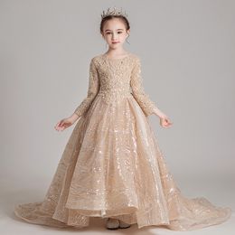 Lovely Lace Girls Pageant Dresses Flower Girl Dress Bows Children's First Communion Dress Princess Formal Tulle Ball Gown Wedding Party Dress