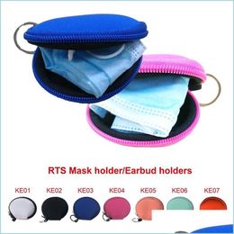 Storage Bags Mtifunctional Neoprene Small Purse Zipper Coin Face Mask Holder For Earphone Bags Pouch With Keyring Drop Delivery 2021 Dh6Y5