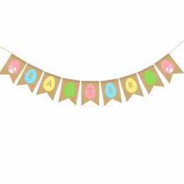 -Banner Flags Pâques Banners Banners Flags Colorful Egg and Bunny Match Bunting Garland Decorations Home Party Decor Favors XBJK2201