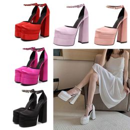 Designer womens Luxury square toe solid Colour sandals Breathable Waterproof high heels Rhinestone anklet fashion block heel sexy platform Roman shoes sizes 35-42